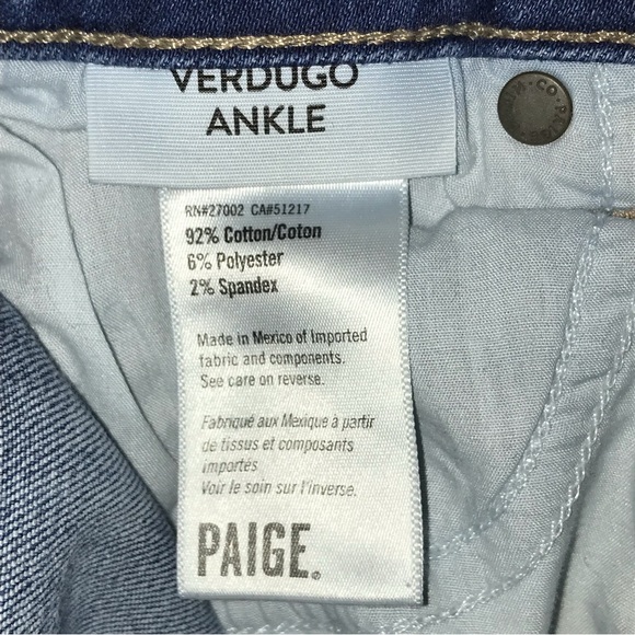 NEW PAIGE VERDUGO ANKLE MID-RISE MEDIUM DARK WASH DISTRESSED RAW HEM JEAN - Picture 5 of 10